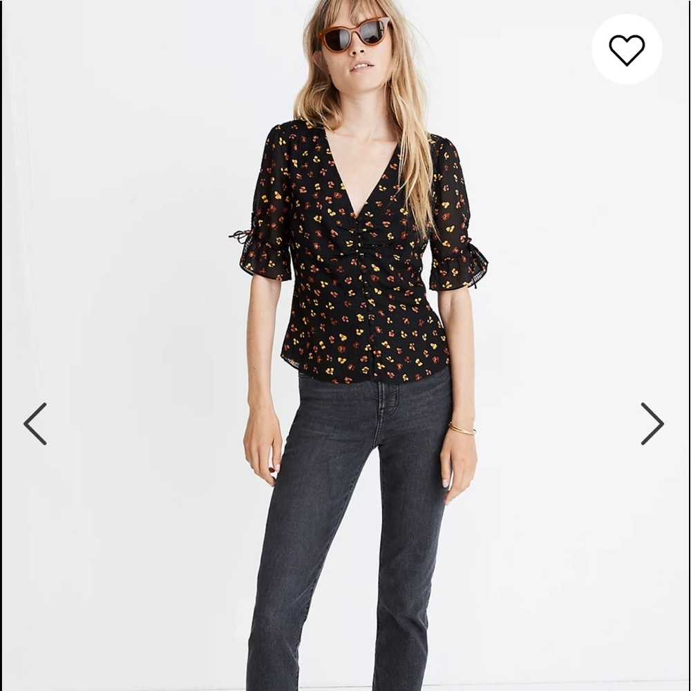Madewell Silk Daylight Tie-Sleeve Top in Feline Floral